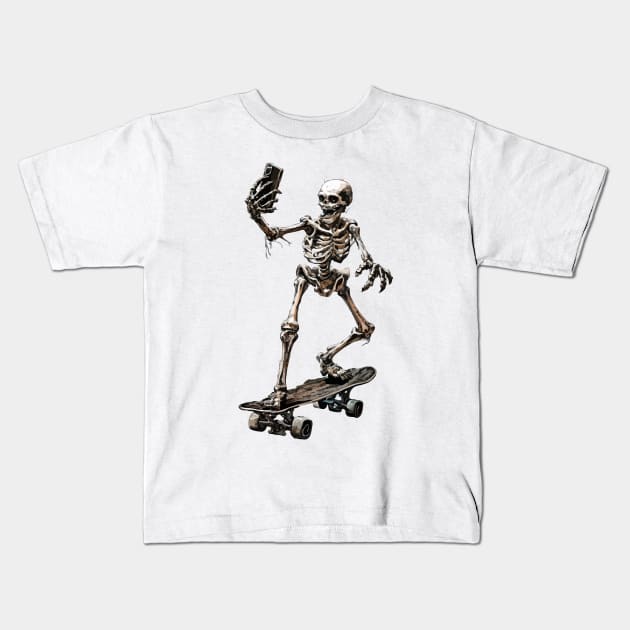 A skeleton rides a skateboard Kids T-Shirt by AV Studio